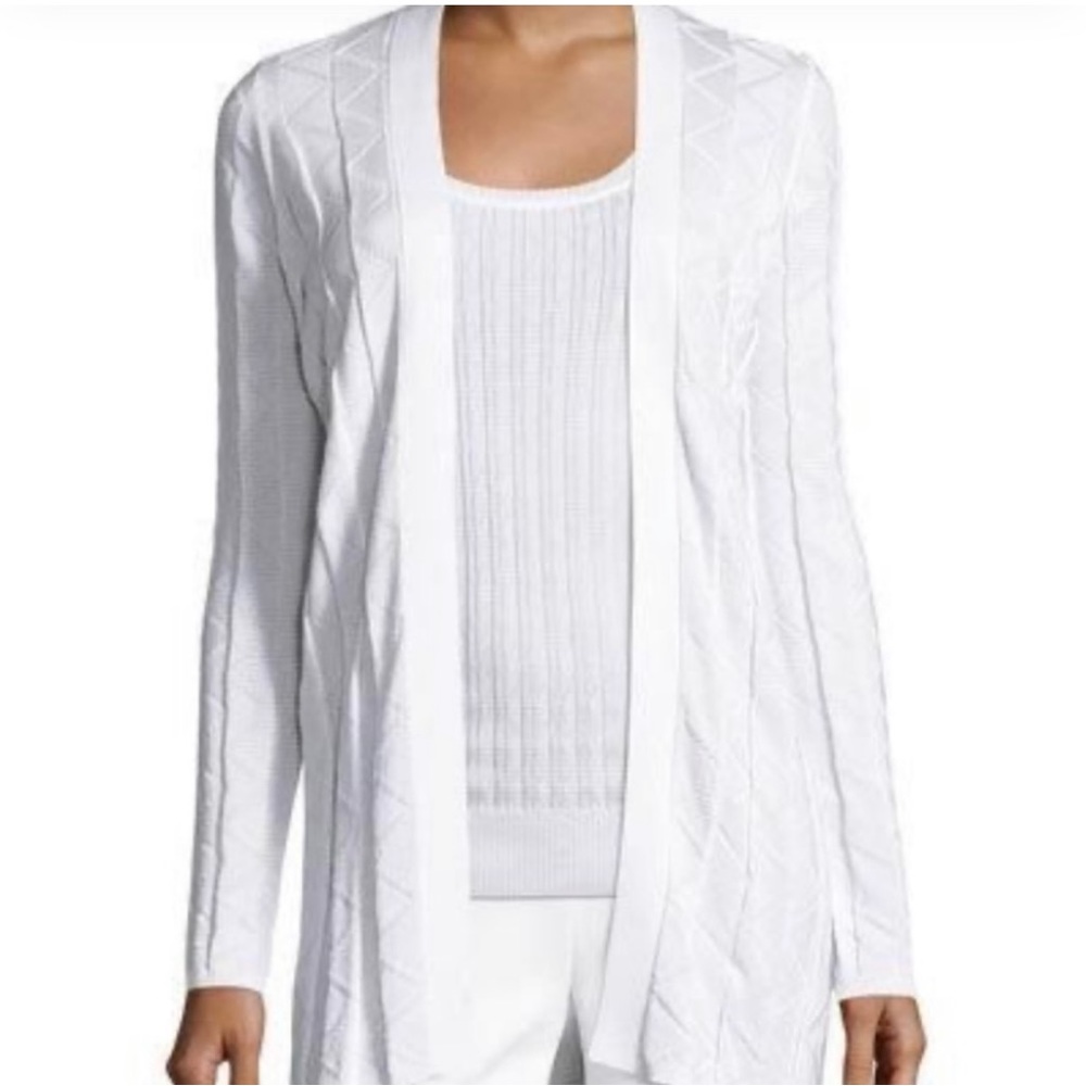 Missoni Chevron Knit Long Line Open Front Cardigan in Bright White Size 2 - 4 Sm